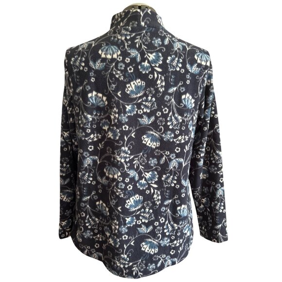 Croft & Barrow Womens Small Navy & White Fleece Floral Pullover Top - Picture 2 of 7
